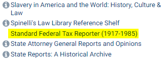 HeinOnline database list highlighting Standard Federal Tax Reporter.