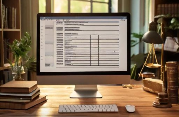 A computer screen with a list in a legal office. Created with Adobe Firefly AI. 