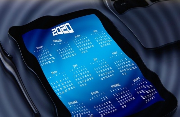 distorted 2020 calendar on a tablet device