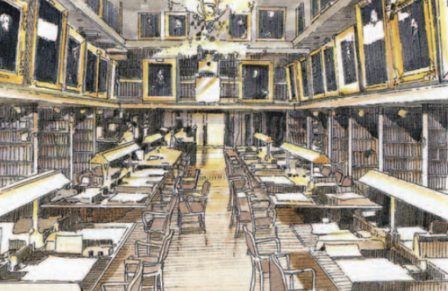 Rendering of Jenkins Law Library in Room 600, Philadelphia City Hall