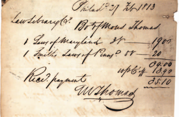 Receipt for two law books from 1813